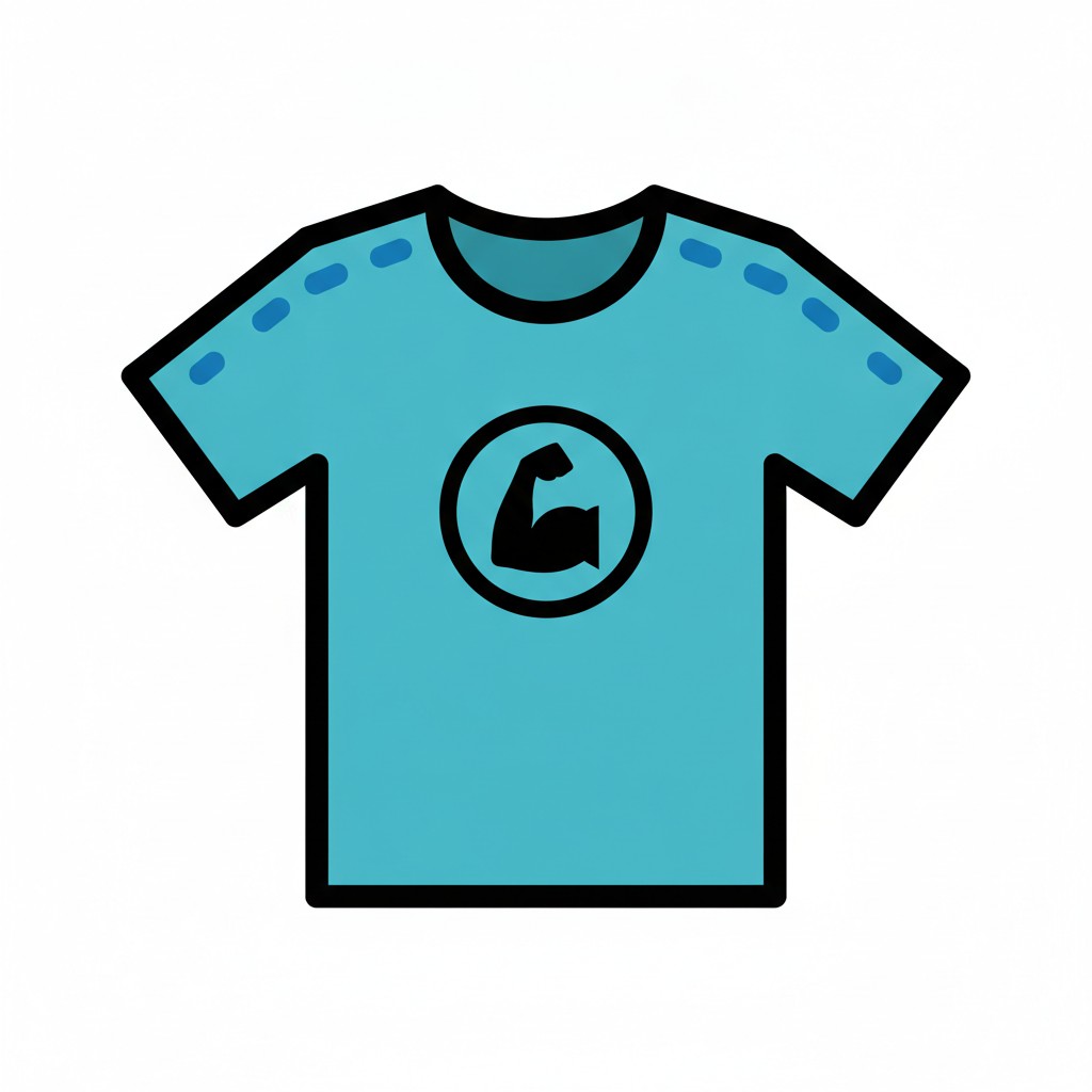 Een turquoise T-shirt met een opdruk op de borst.