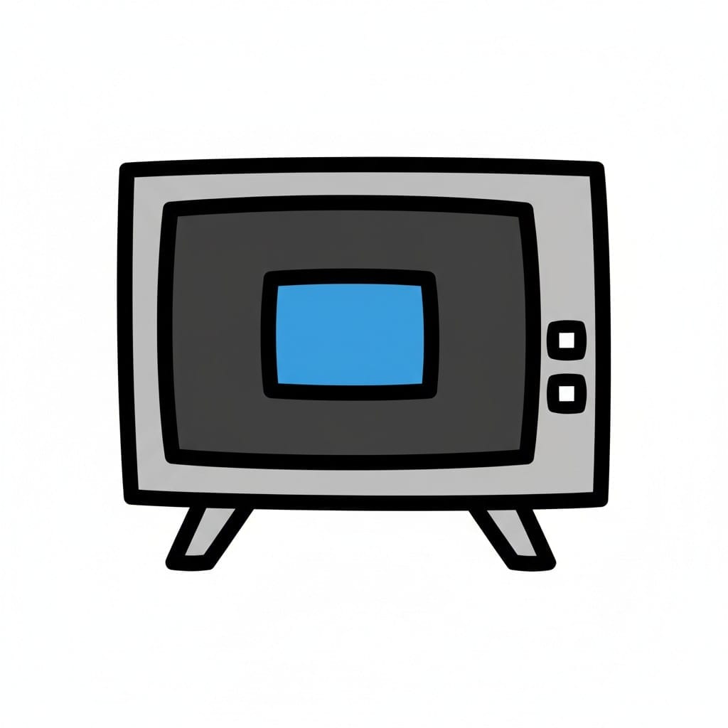 Een ouder model televisie met een dik scherm en twee knoppen.