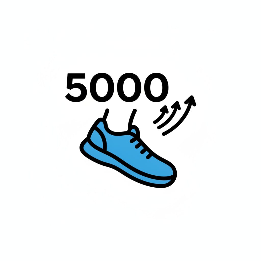 Een blauwe sportschoen met het getal 5000 en pijlen die beweging aangeven.