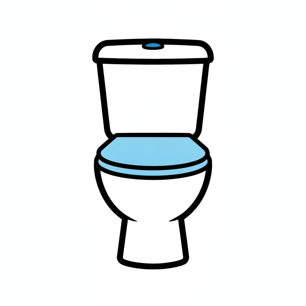 A white toilet with a blue seat.
