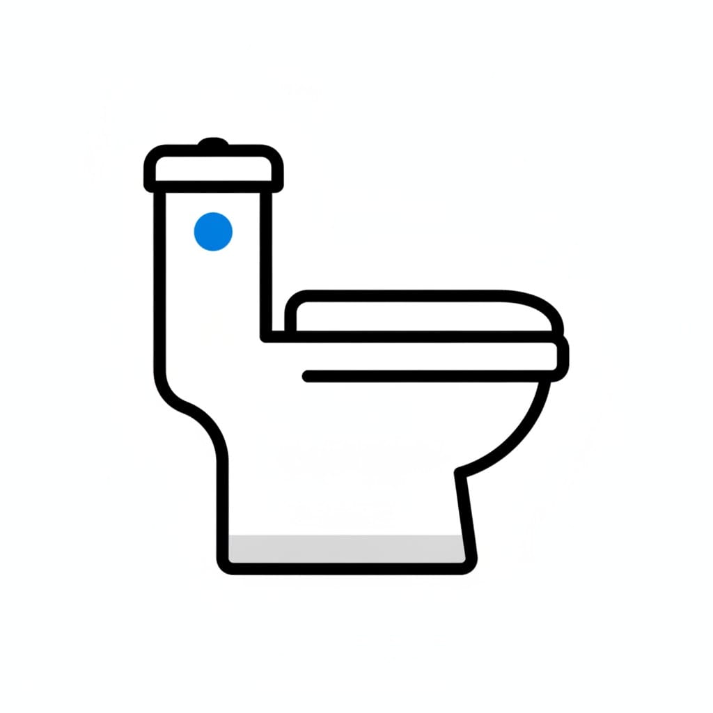 A white toilet with a blue flush button on the cistern.