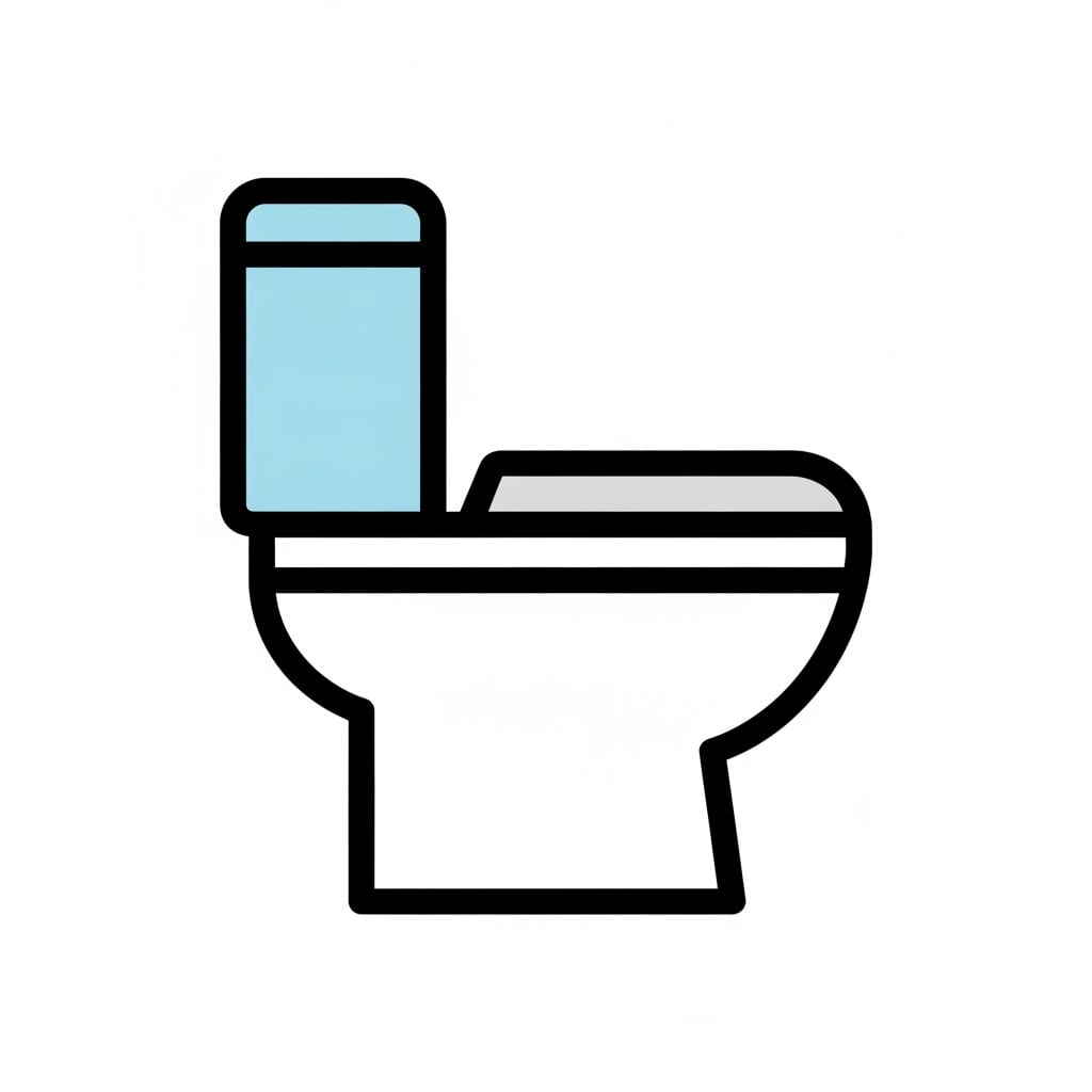 En vit toalett sedd från sidan med ljusblå cistern och nedfälld sits.