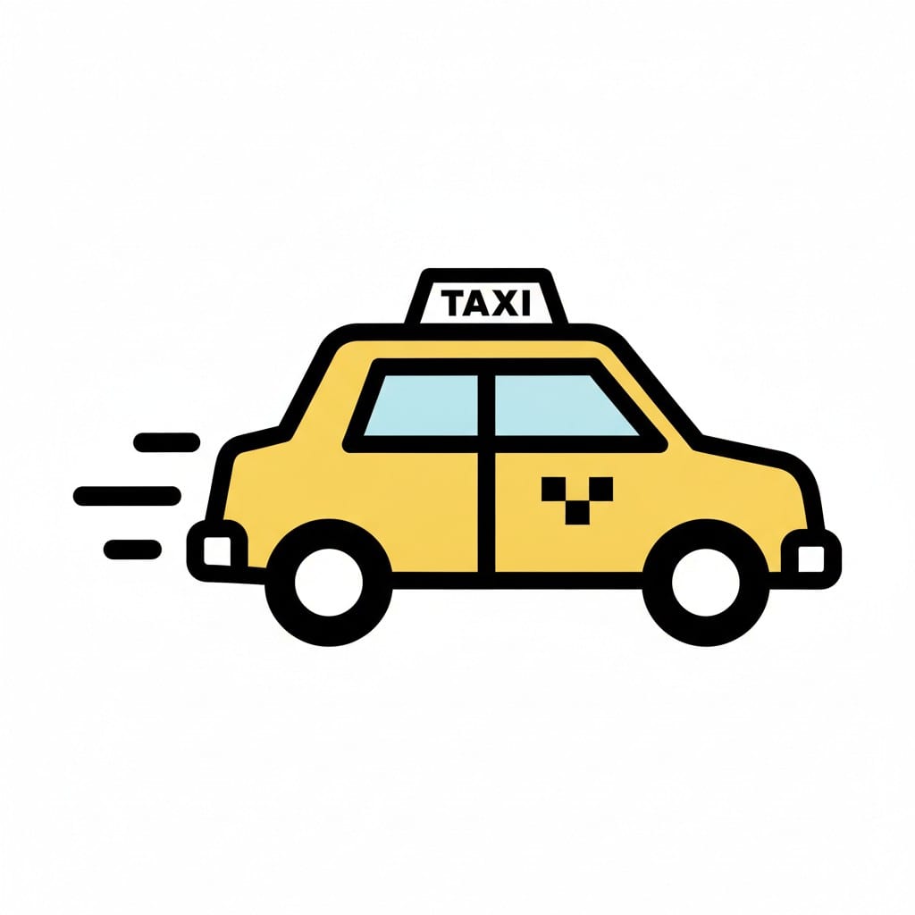 Een rijdende gele taxi.